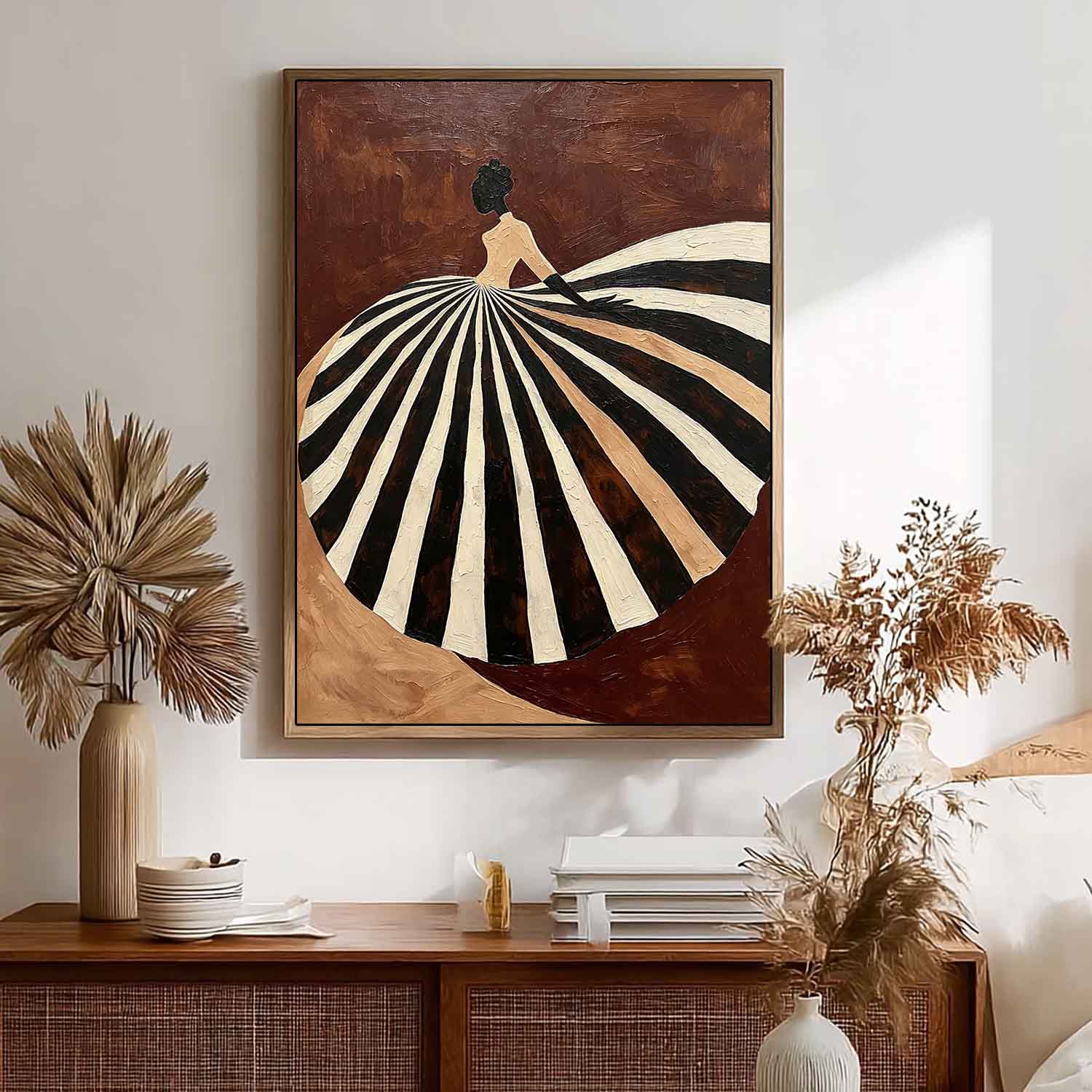 Modern Mid-century Figurative Canvas Painting, Brown and Neutral Tone Luxury Decor