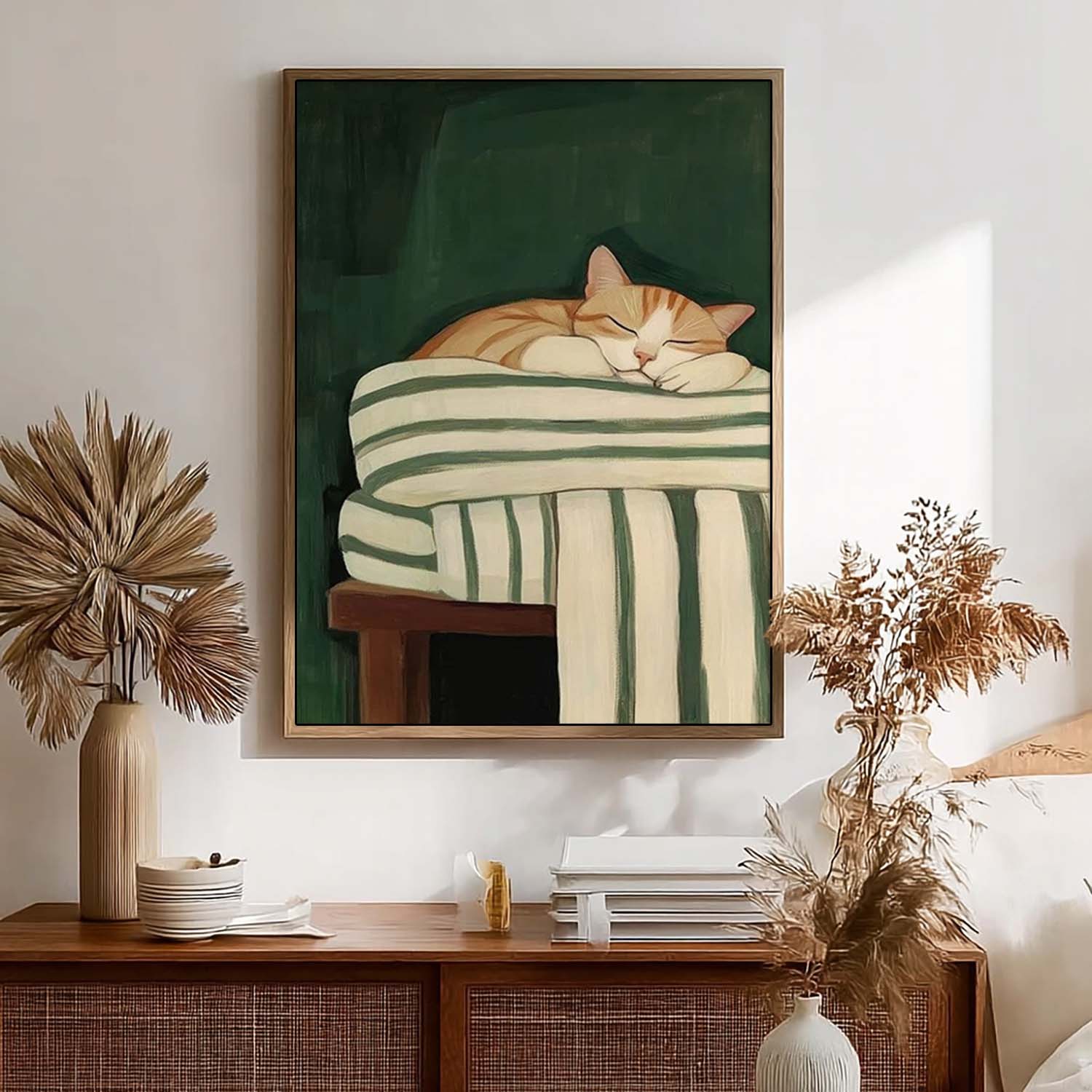 Modern Wabi-Sabi Style Pet Portrait Painting Cute Orange Tabby Wall Art