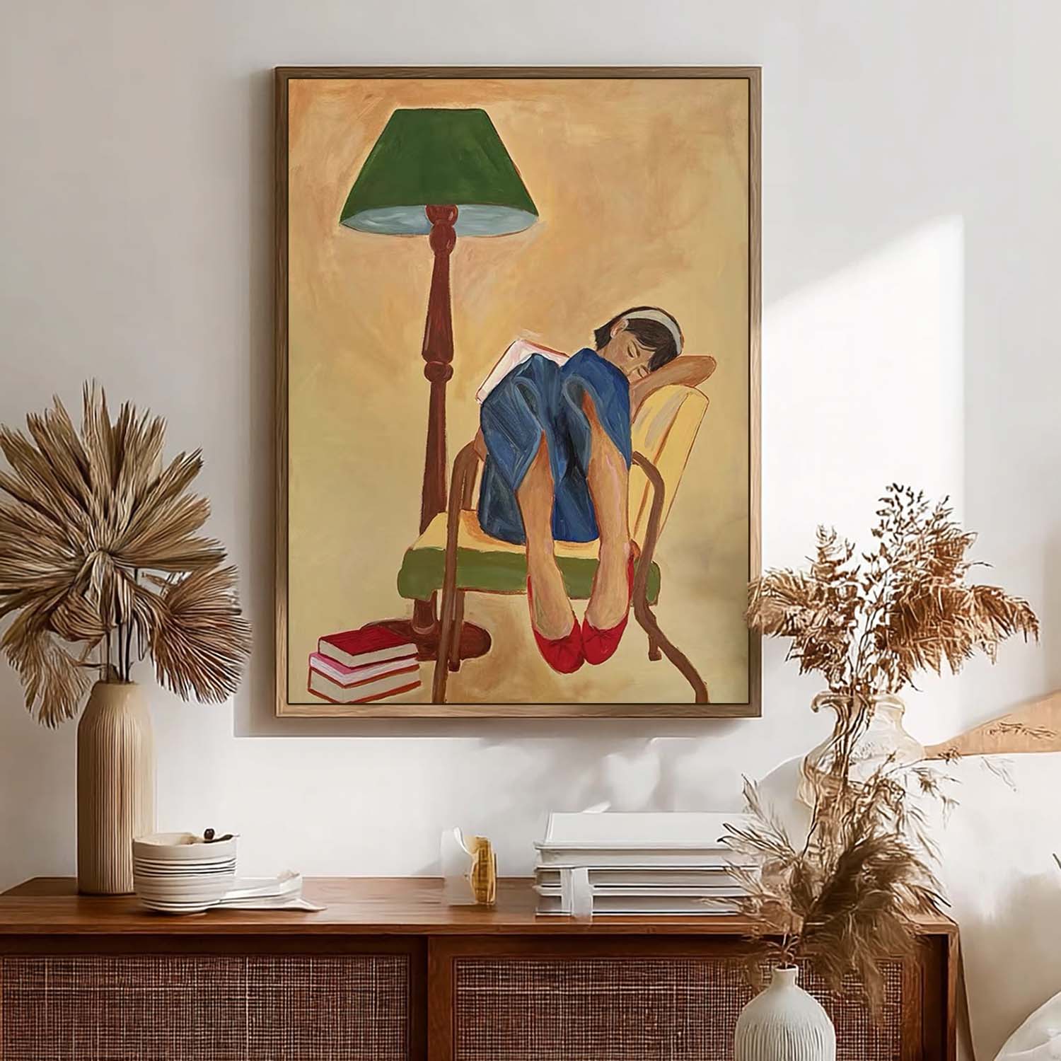 Matisse Style Girl Reading Oil Painting, Expressionist Mid-century Wall Art