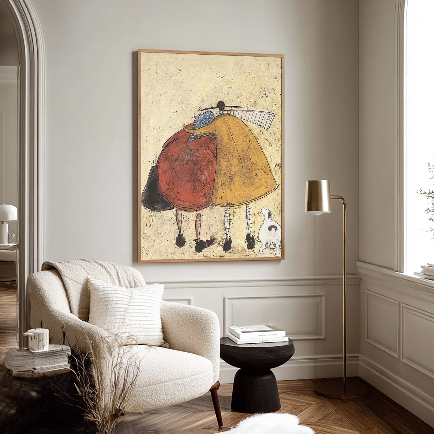 Modern Abstract Hugging Figures Canvas Art - Handcrafted Mid-Century Wall Decor for Living Room