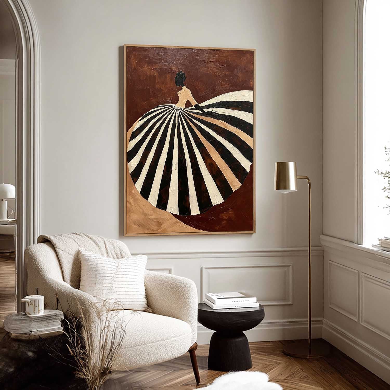 Modern Mid-century Figurative Canvas Painting, Brown and Neutral Tone Luxury Decor