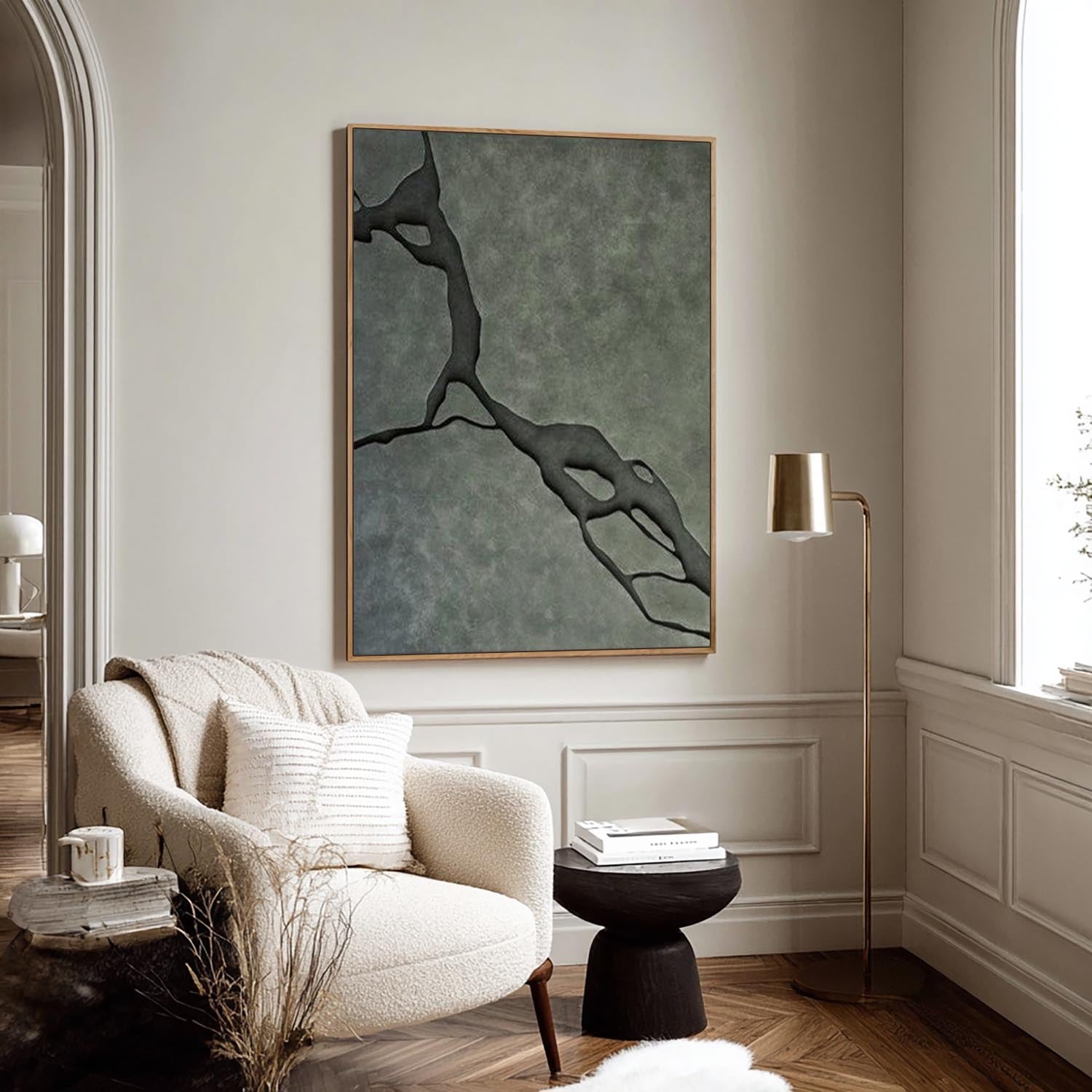 Modern Olive Green 3D Wood Wall Art Minimalist Wood Carving Wall Decor