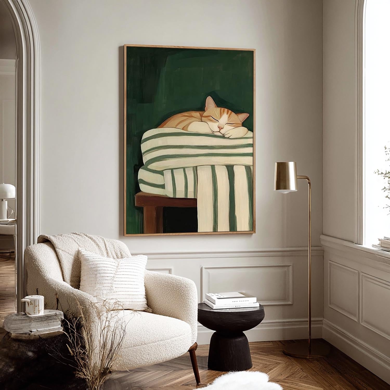 Modern Wabi-Sabi Style Pet Portrait Painting Cute Orange Tabby Wall Art