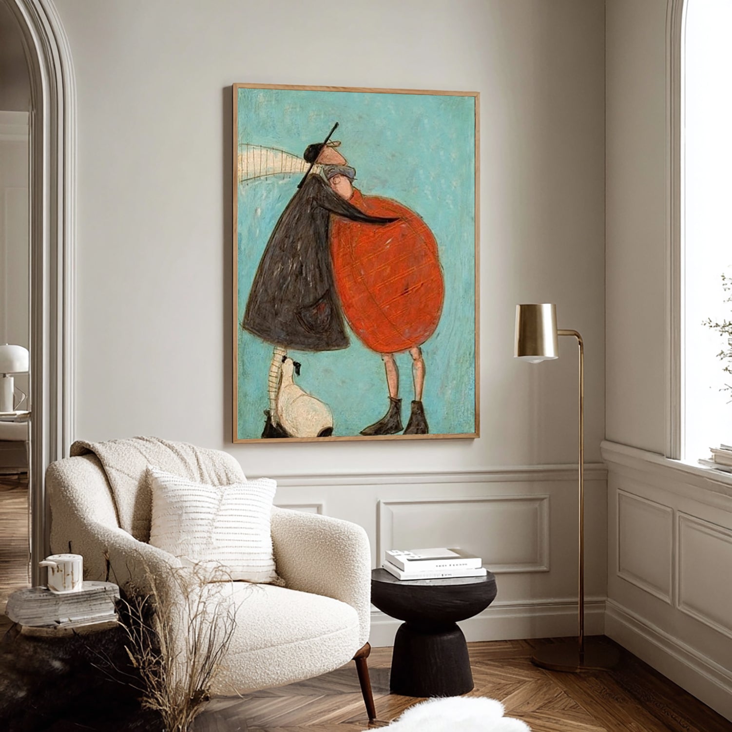 Romantic Embrace Hand-Painted Oil Painting - Modern Abstract Couple Wall Art