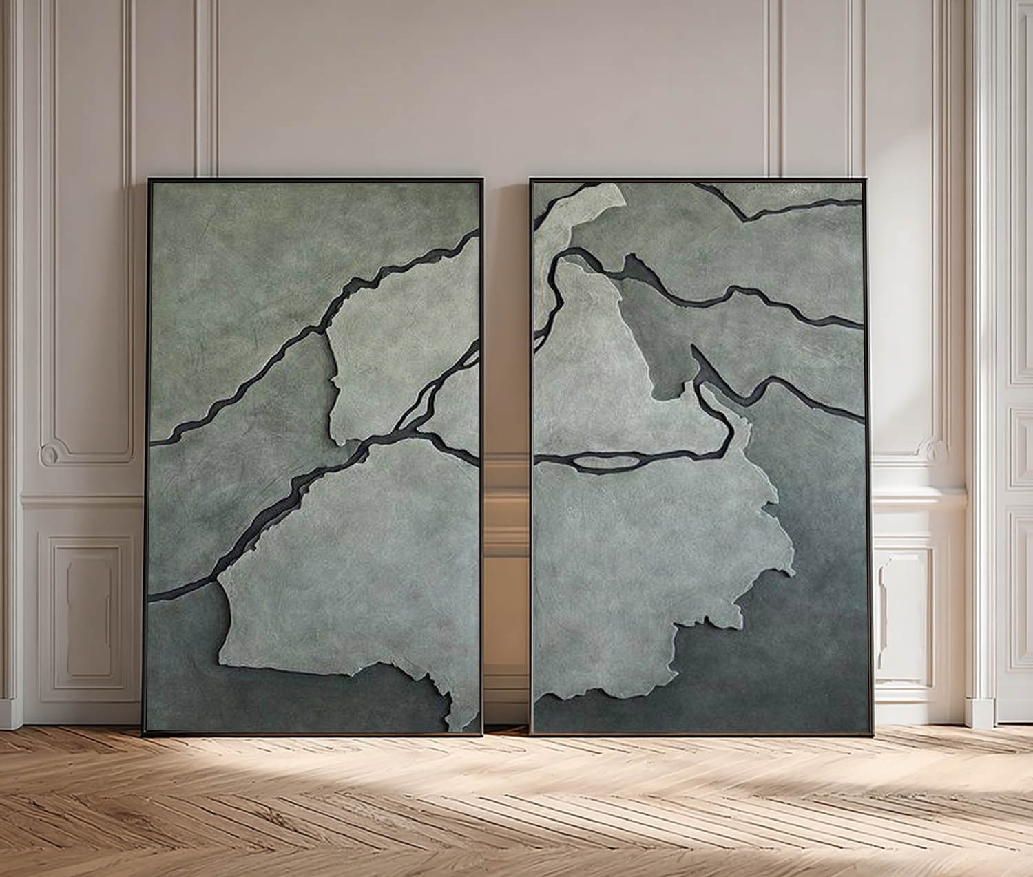 Handmade 2-Piece Wood Wall Art Set -Modern Abstract Geometric Wood Relief for Living Room