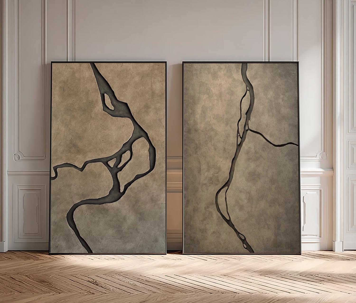 Set of 2 Wood Carving Wall Decor - Natural Textured Wood Sculpture art