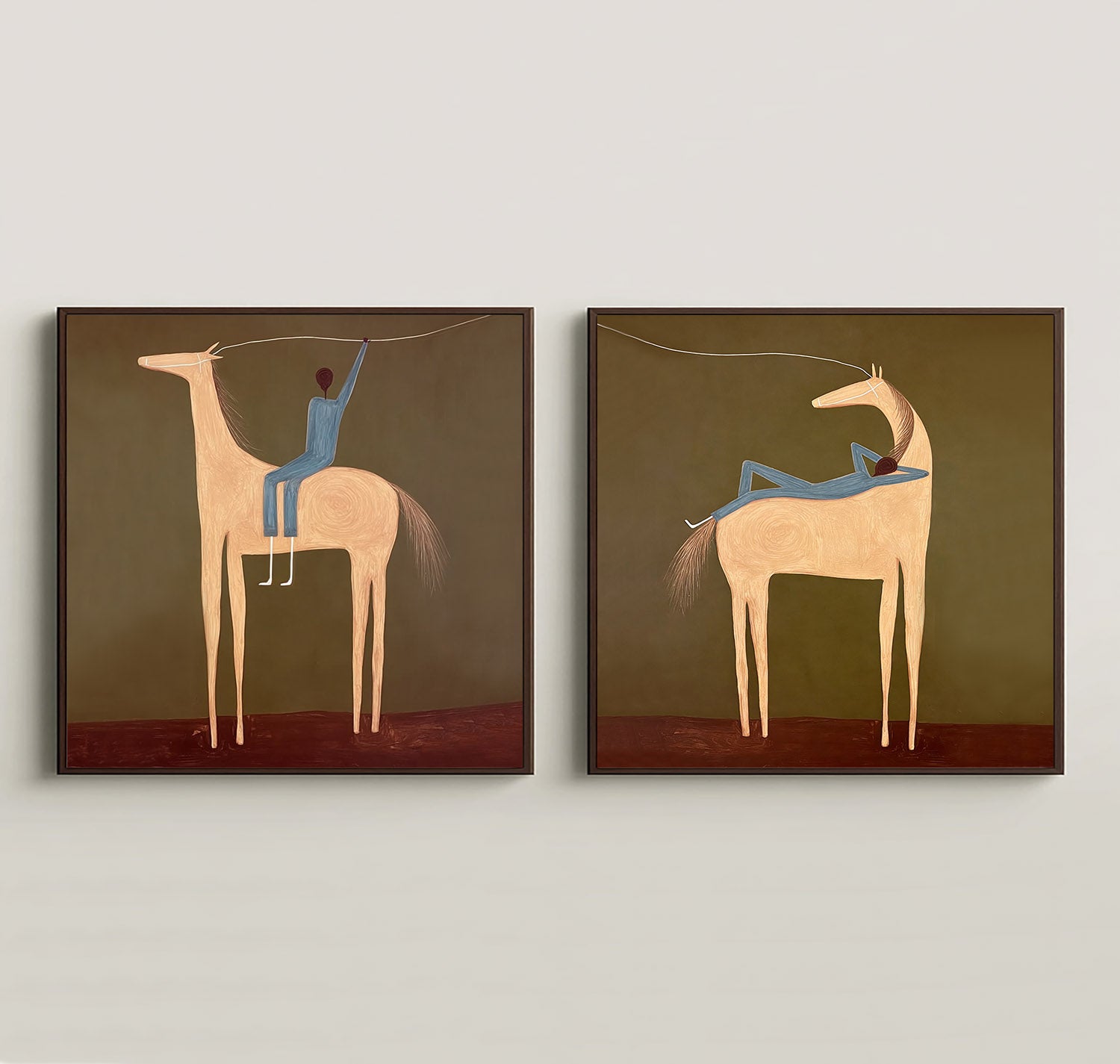 Earthy Tones Hand-Painted Canvas Art - Abstract Equestrian Silhouette for Modern Living Room