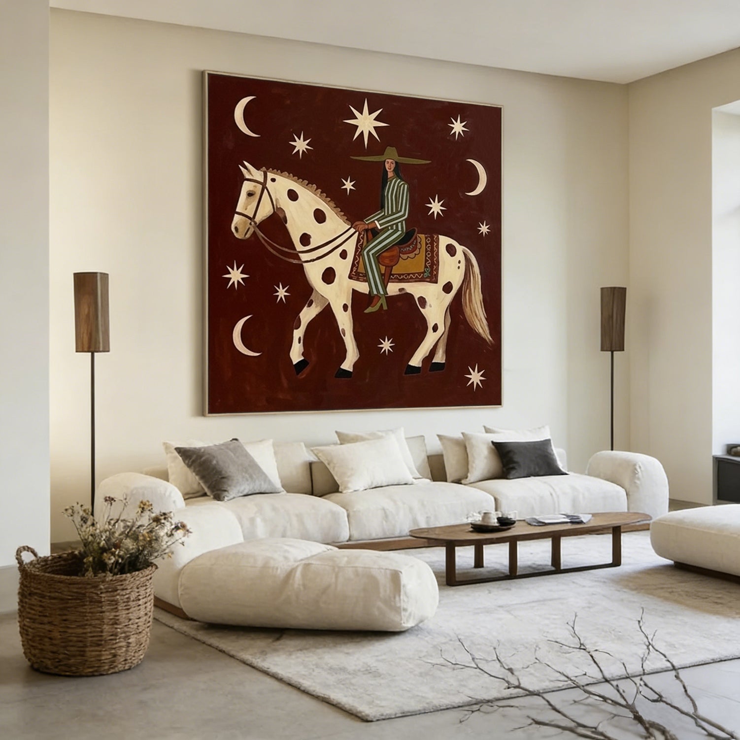 Woman on Horseback Original Hand-painted Oil Painting Modern Folk Art