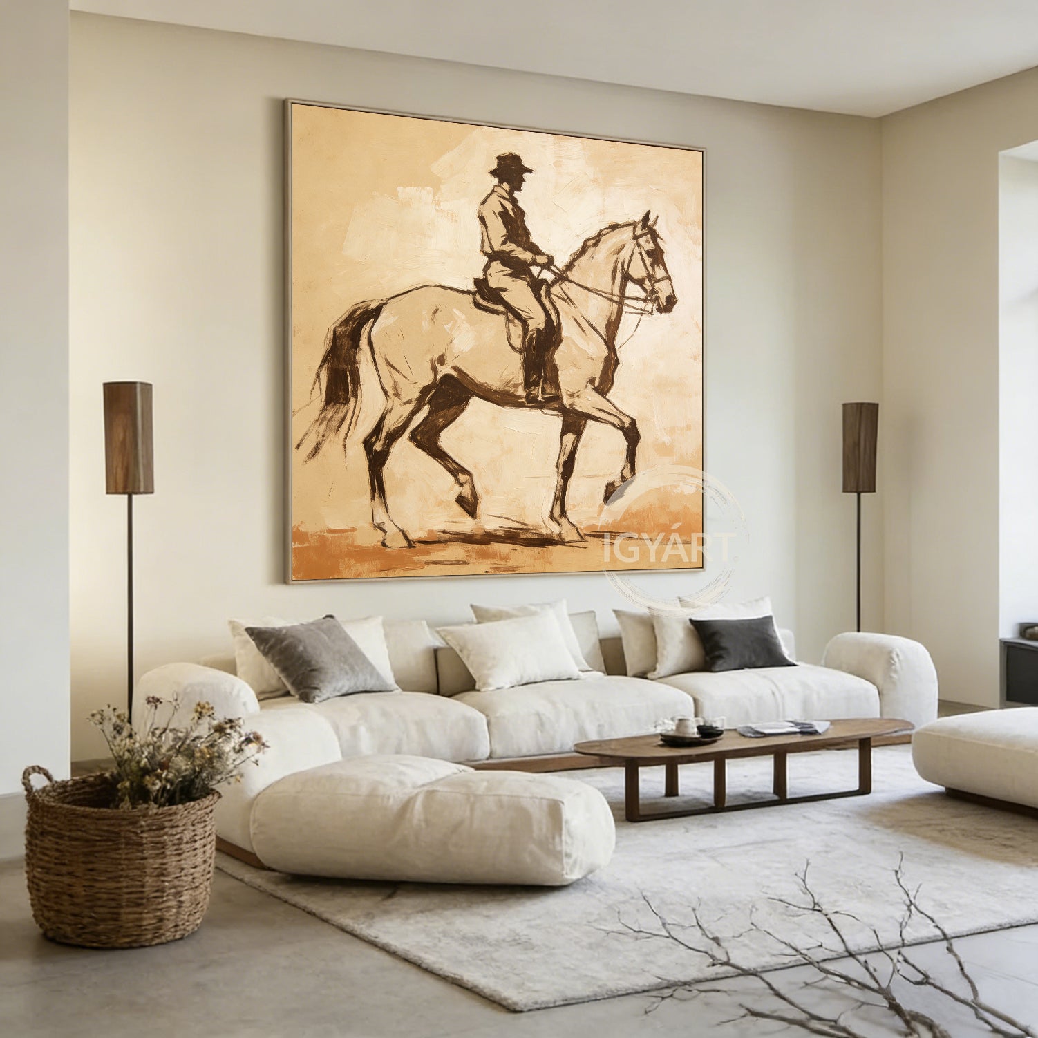 Vintage Style Equestrian Painting - Hand-painted Impressionist Horse & Rider