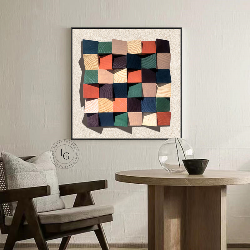 Colorful wood wall Textured Art Colorful Wood collage decor painting