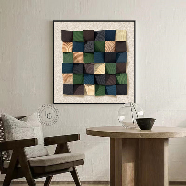 Colorful wood wall Textured Art Colorful Wood collage decor painting
