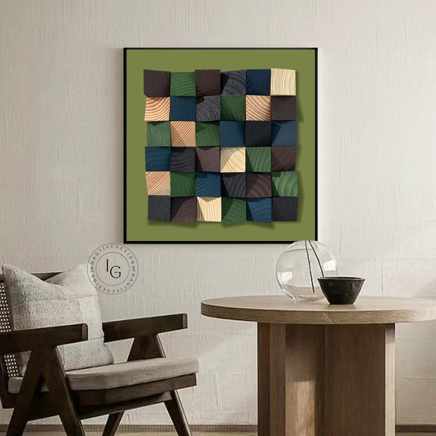 Green wood wall Textured Art Colorful Wood collage decor painting