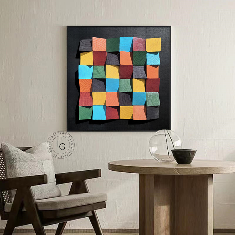 Colorful wood wall Textured Art Colorful Wood collage decor painting