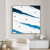 Skier Painting 3D Skiing Sport Art Textured Wall Art Personalized Gift For Skiers White Snowboards Painting 