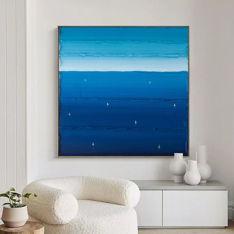 Holiday leisure painting Blue Surf Painting Large Blue textured Abstract Painting Blue Sailing art Blue surfing painting