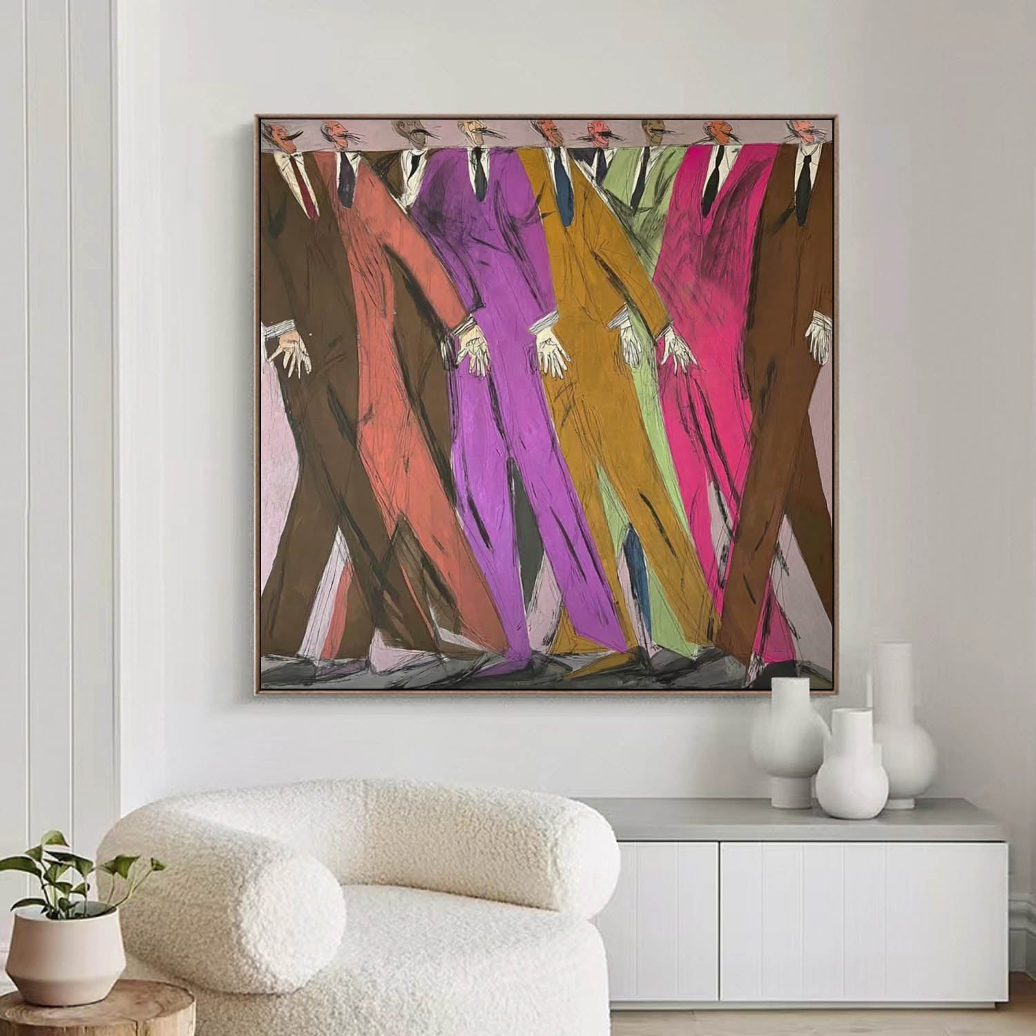 Hand-Painted Colorful Abstract Men Painting - Expressionist Figurative Wall Art for Creative Office