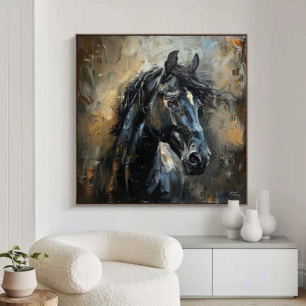 black horse head painting Horse oil painting horse head painting Animal Painting black horse head painting