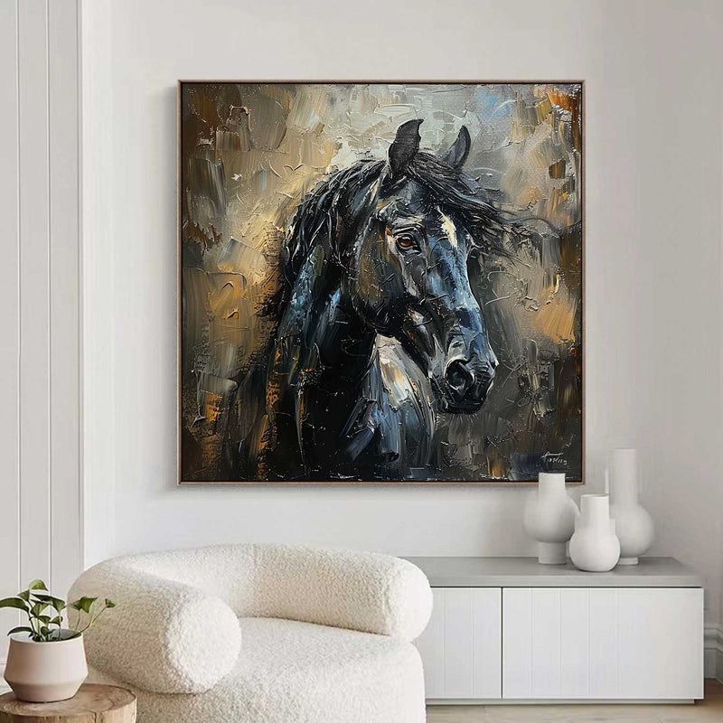 black horse head painting Horse oil painting horse head painting Animal Painting black horse head painting