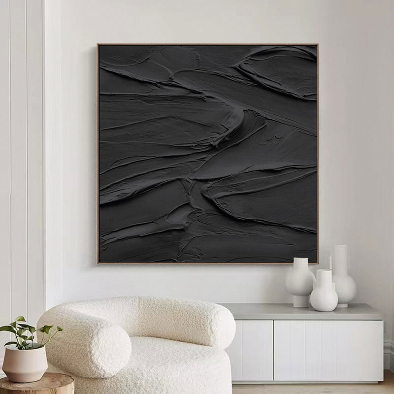 Black 3D Abstract Painting Black Textured wall art Black Wabi-Sabi Wall Art Large Black Abstract Painting