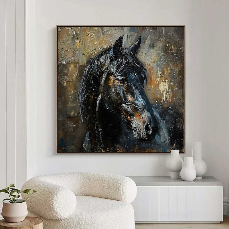 Horse oil painting, brown horse painting, horse head painting, black horse head painting Animal Painting