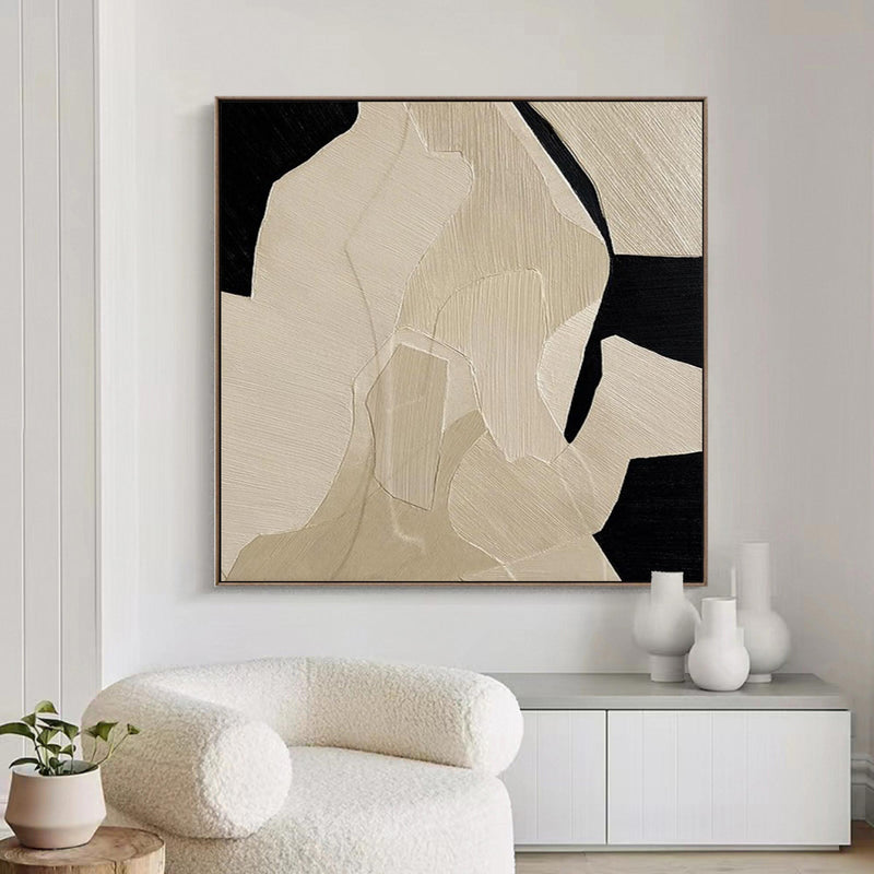 Beige Wabi Sabi Wall Art Black Beige Abstract Painting Large Black Minimalist Wall Art