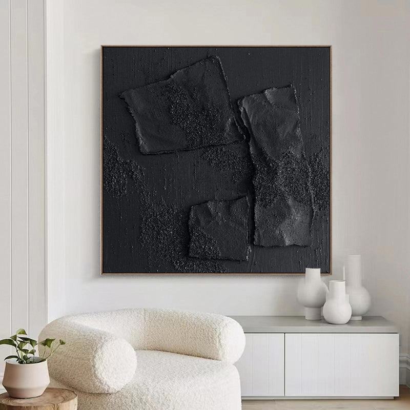 Black textured wall art Black plaster wall art Black Wabi-Sabi Wall Art Large Black Abstract Painting Black wall art Black plaster art