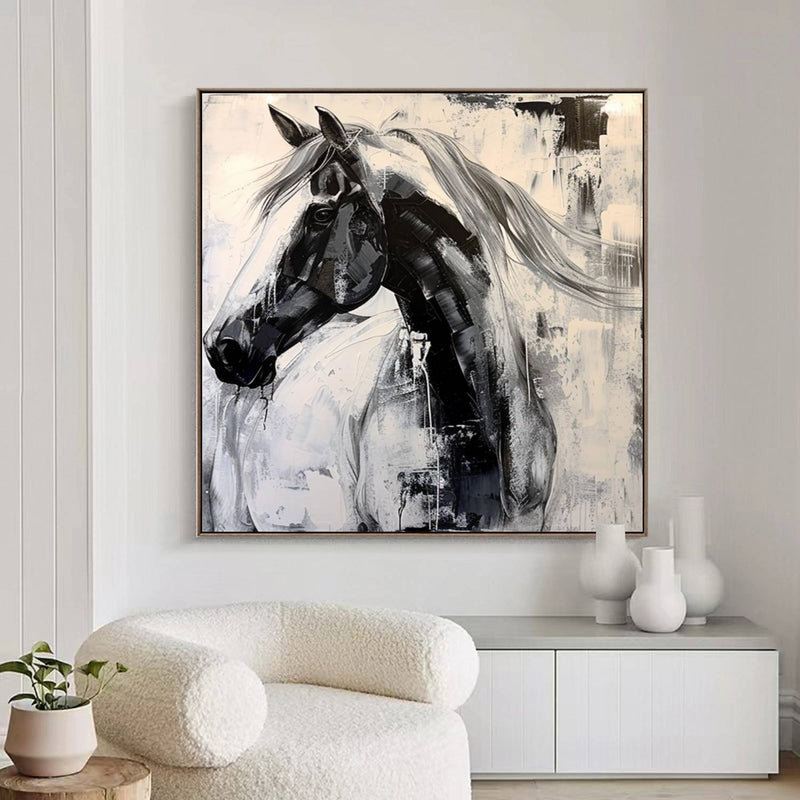 Personalized Gifts Horse oil painting, black horse painting, horse head painting Animal Painting