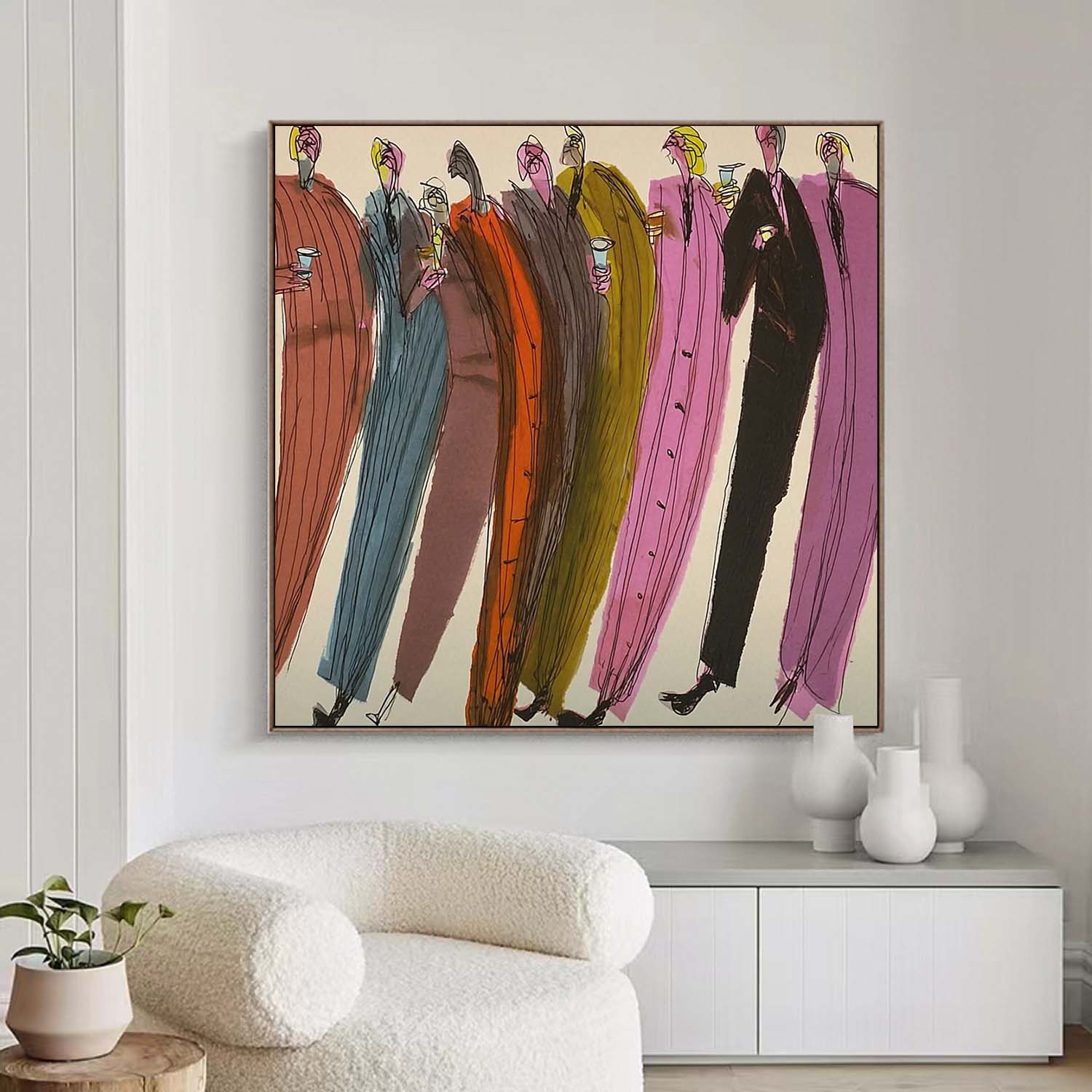 Modern Abstract Party Painting - Mid-Century Fashion Illustration Wall Art for Dining Decor
