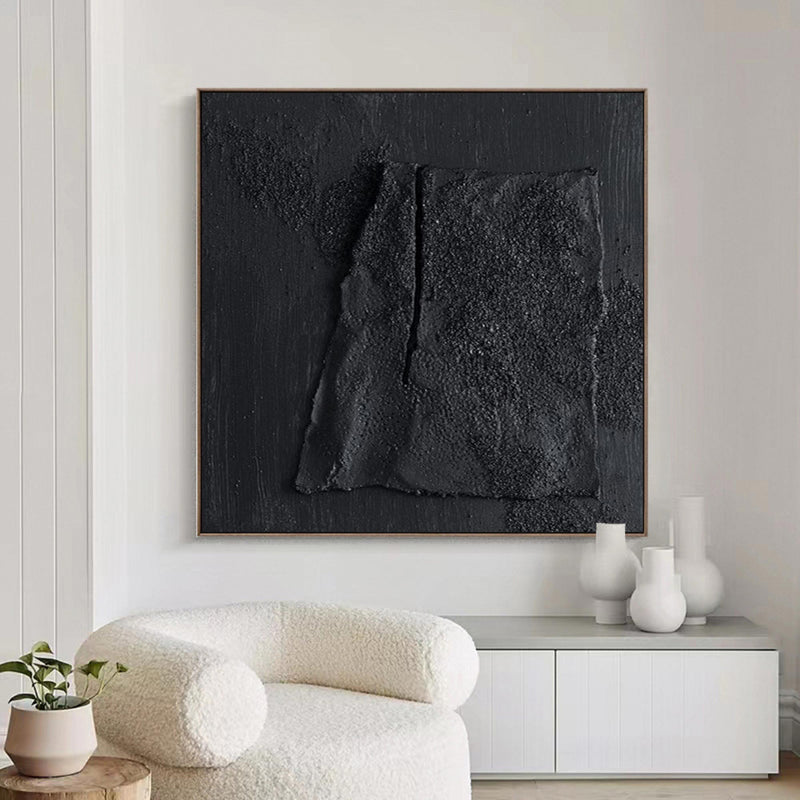 Black 3D Abstract Painting Large Black Abstract Painting Black 3D Textured Painting Square wall art