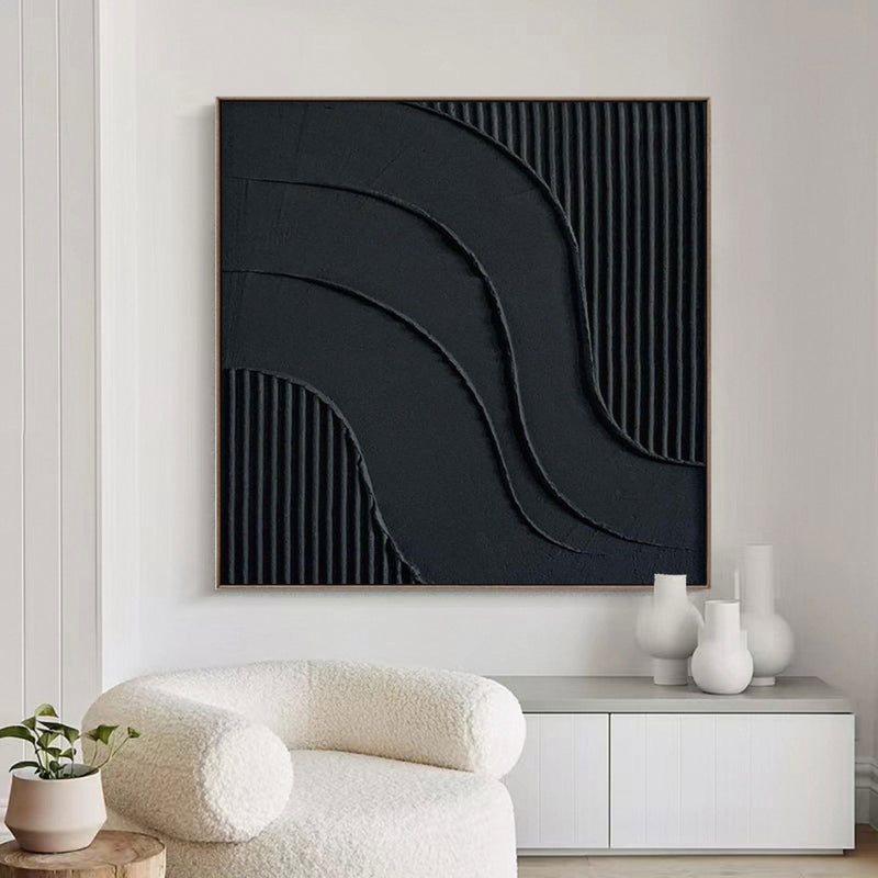 Large Black Abstract Painting Black 3D Abstract Painting Black 3D Textured Painting Black 3D Minimalist Painting Black abstract wall art