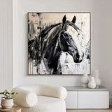 Horse oil painting horse head painting black horse head painting Personalized Gifts Animal Painting