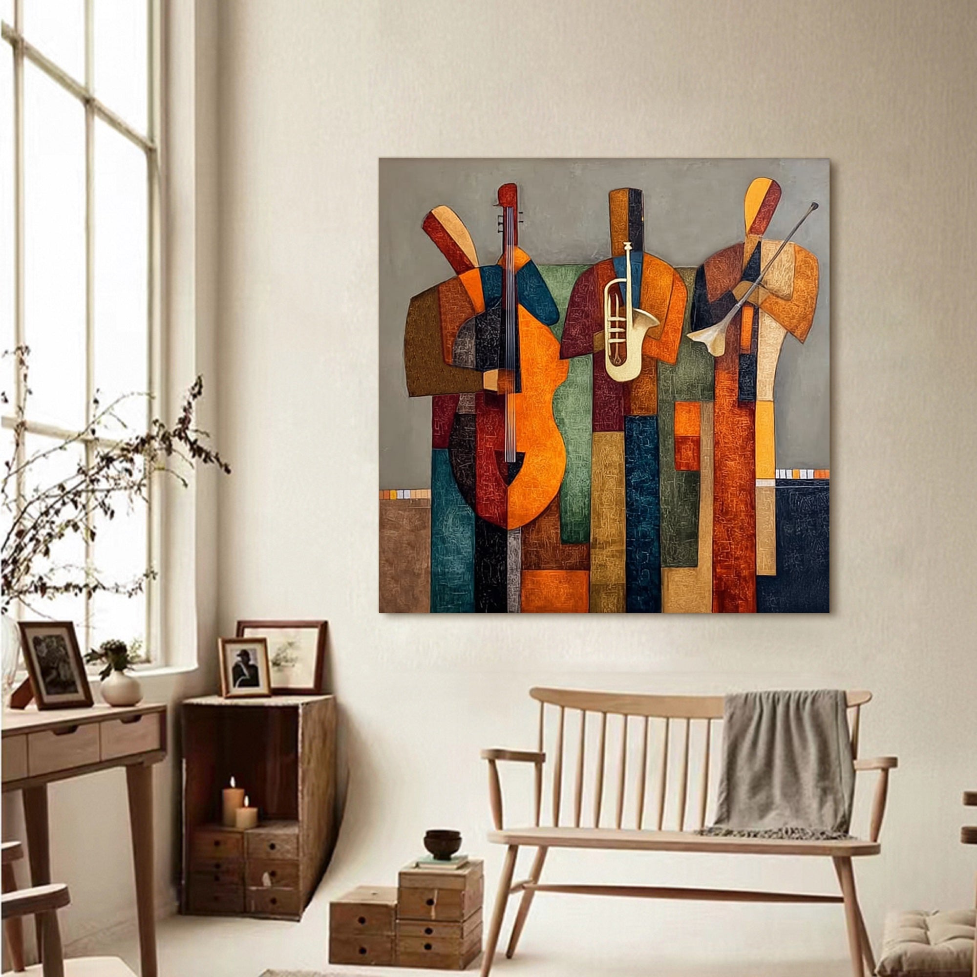 Hand Painted Modern Band Performance Abstract Figurative Oil Painting Wall Art for Living Room