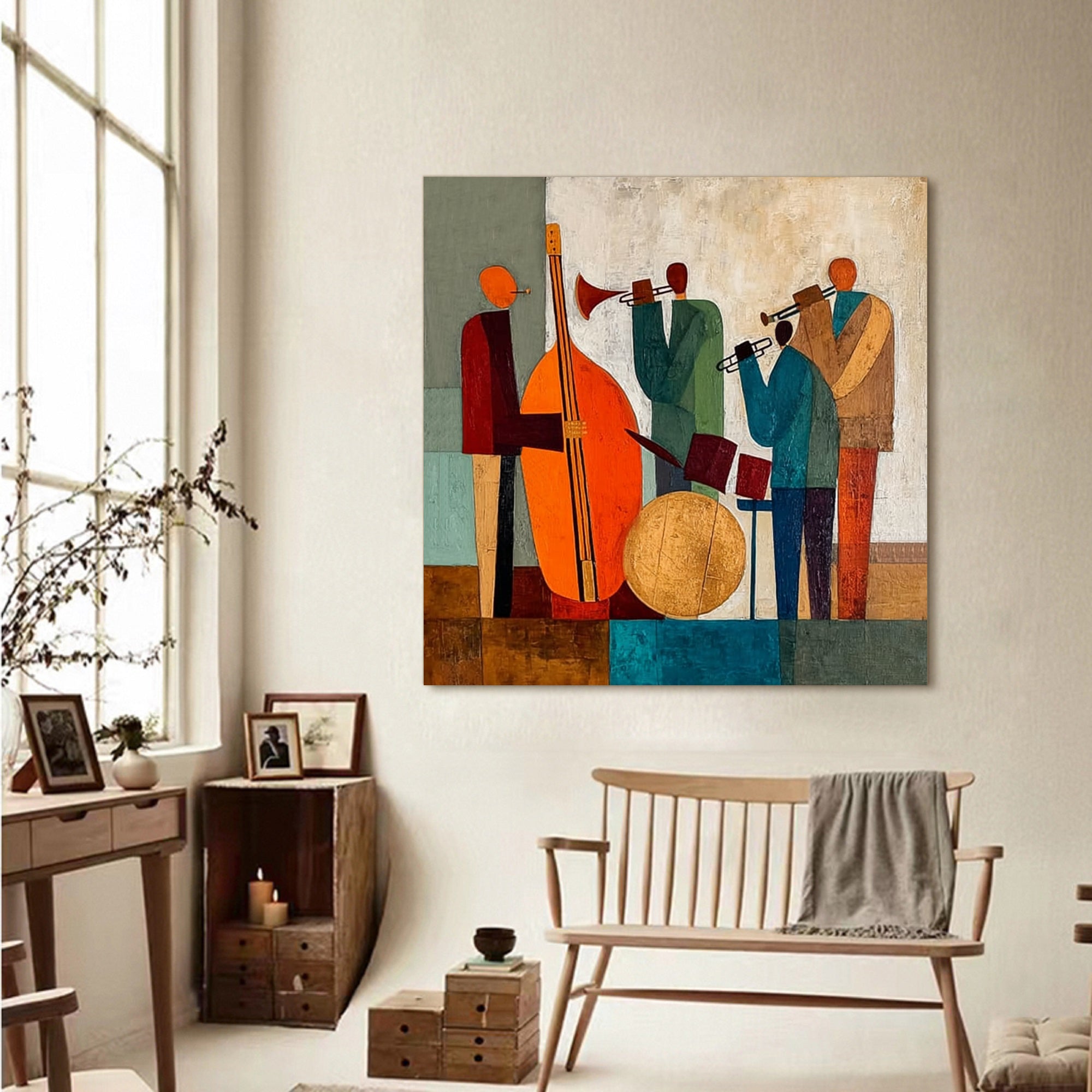 Sophisticated Jazz Band Abstract Wall Art - Textured Palette Knife Musical Painting for Modern Home