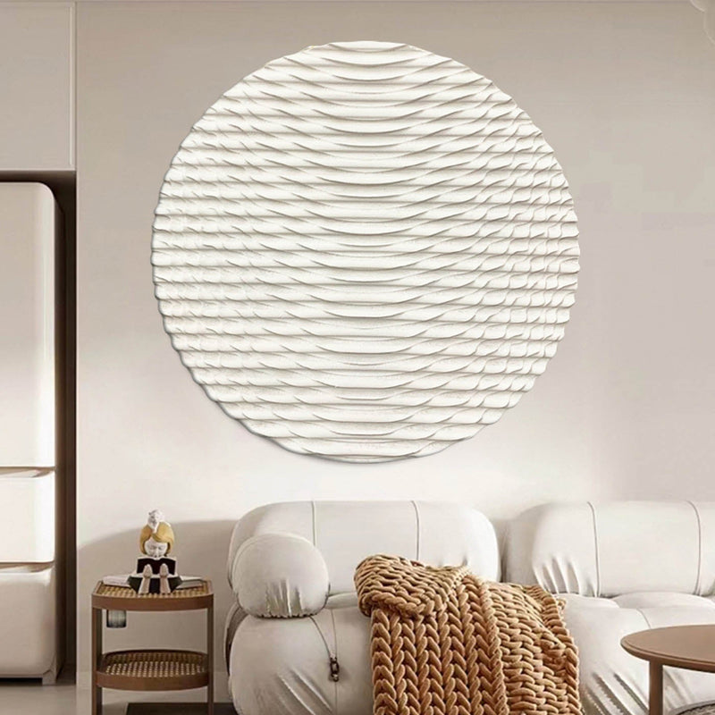 Beige white Circle Art sculpture Beige Textured Wall Decor white Circle Sculptured art Painting white Circle Painting