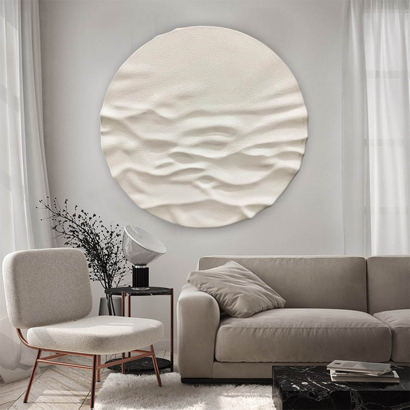 Beige white Circle Art sculpture Textured Wall Decor white Circle Sculptured art Painting white Circle Painting