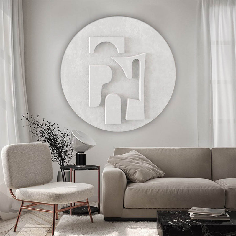 white Circle Sculptured art Painting white Circle 3D Textured Wall Decor Customizable colors