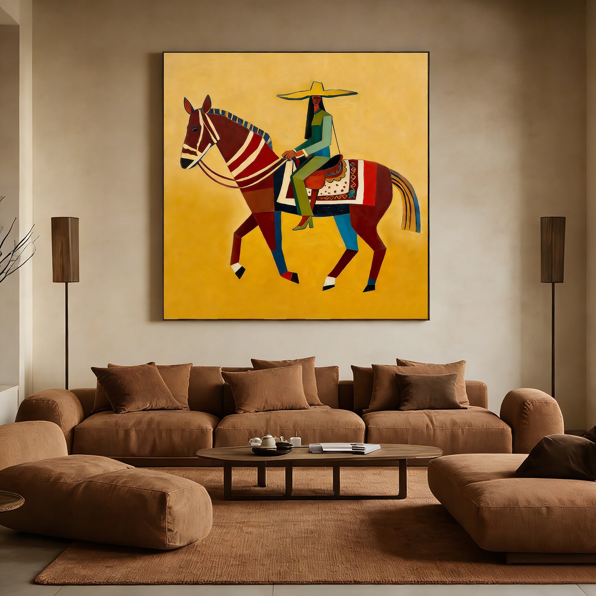 Modern Folk Art Horse Painting Abstract Horse Rider Wall Painting