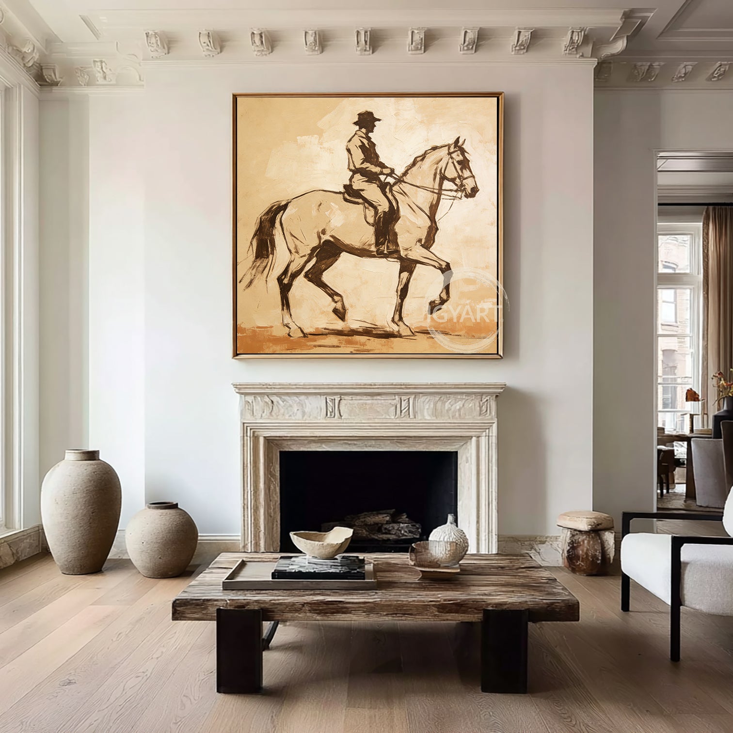 Vintage Style Equestrian Painting - Hand-painted Impressionist Horse & Rider