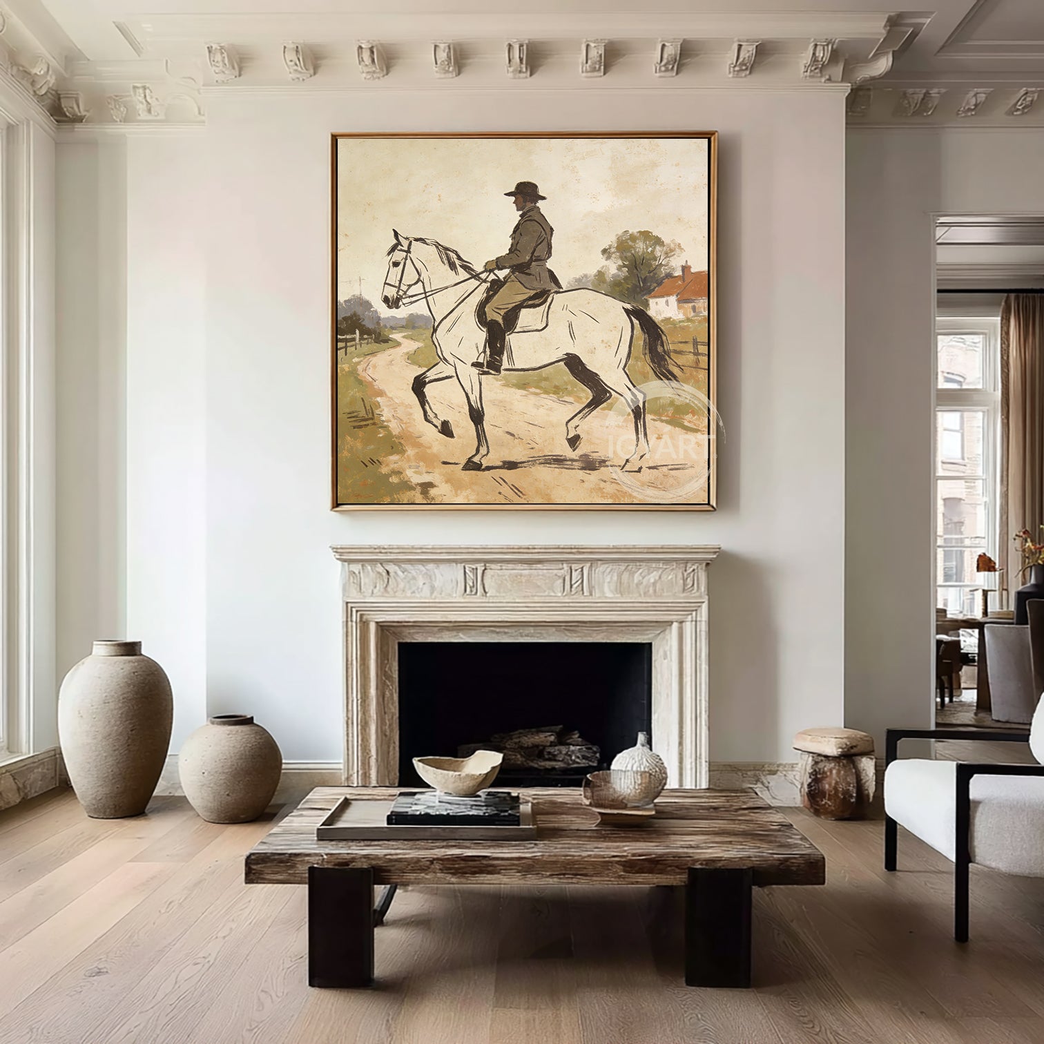 Rustic Farmhouse Wall Art - Hand-painted Impressionist Horse & Rider