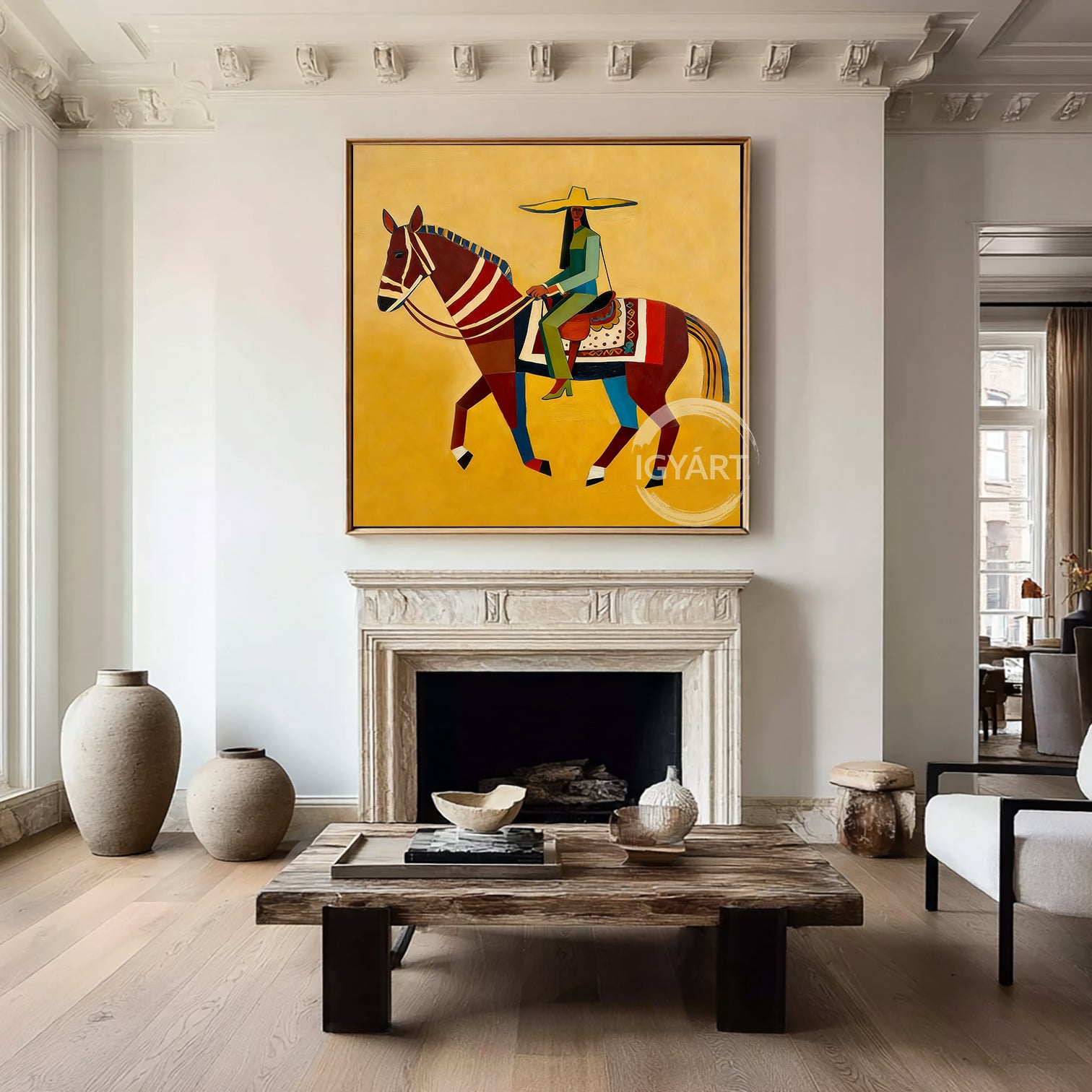 Modern Folk Art Horse Painting Abstract Horse Rider Wall Painting