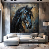 Ferghana horse painting black horse head painting Horse oil painting horse head painting Animal Painting black horse head painting