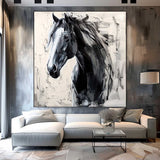 Personalized Gifts Horse oil painting, black horse painting, horse head painting Animal Painting