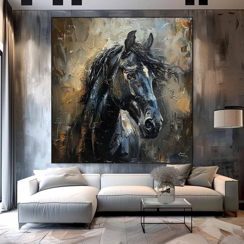 black horse head painting Horse oil painting horse head painting Animal Painting black horse head painting