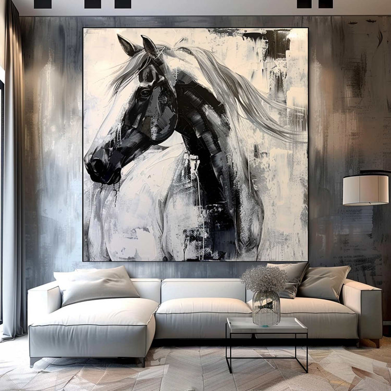 Personalized Gifts Horse oil painting, black horse painting, horse head painting Animal Painting