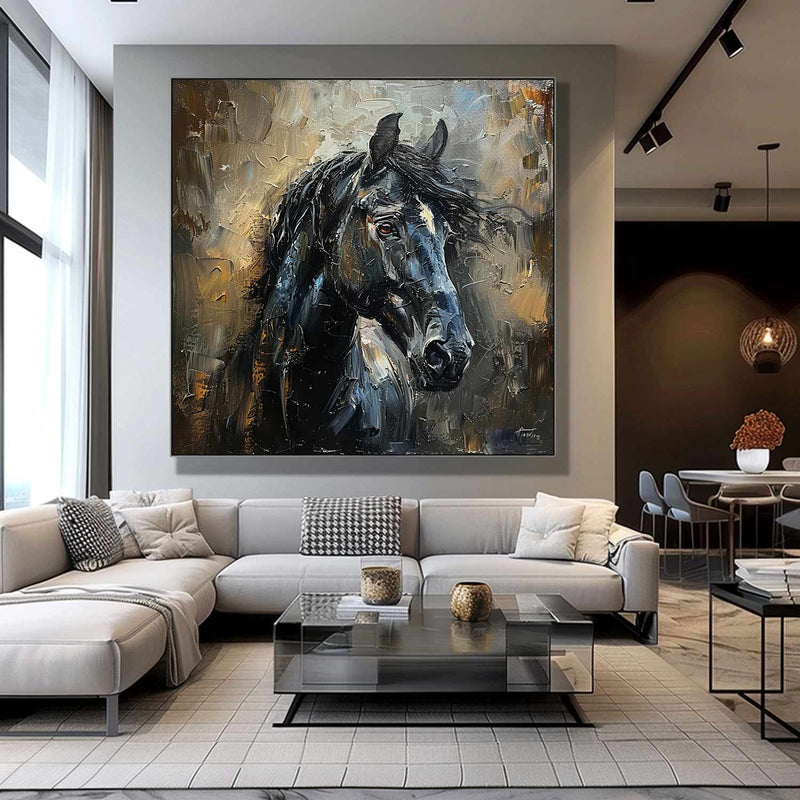 black horse head painting Horse oil painting horse head painting Animal Painting black horse head painting