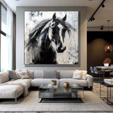 Horse oil painting black horse painting horse head painting black horse head painting Personalized Gifts Animal Painting 