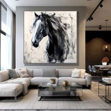 Personalized Gifts Horse oil painting, black horse painting, horse head painting Animal Painting