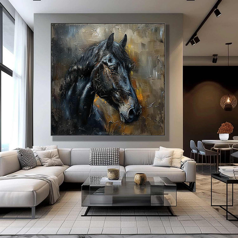 Horse oil painting, brown horse painting, horse head painting, black horse head painting Animal Painting