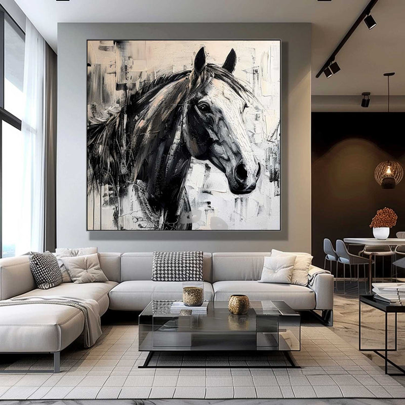 Horse oil painting horse head painting black horse head painting Personalized Gifts Animal Painting