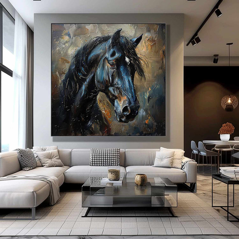 Ferghana horse painting black horse head painting Horse oil painting horse head painting Animal Painting black horse head painting